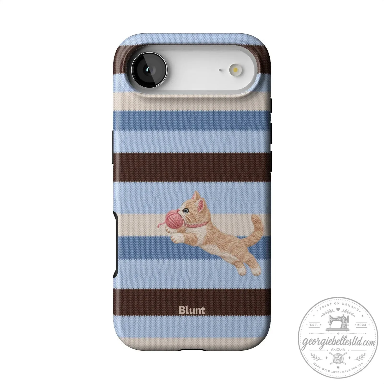 Cute Kitten Playing with Yarn Blue Striped Pattern iPhone Case 33 Cute Kitten Playing with Yarn Blue Striped Pattern iPhone Case