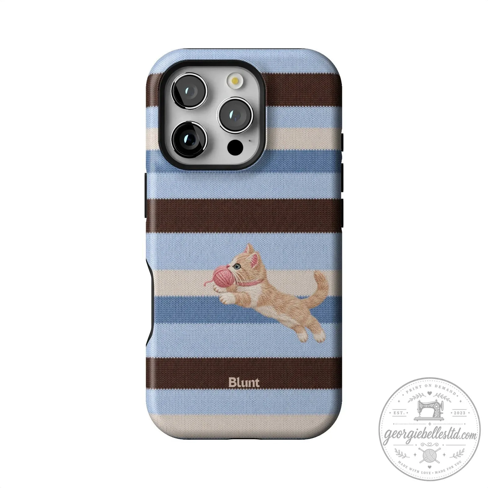 Cute Kitten Playing with Yarn Blue Striped Pattern iPhone Case 36 Cute Kitten Playing with Yarn Blue Striped Pattern iPhone Case