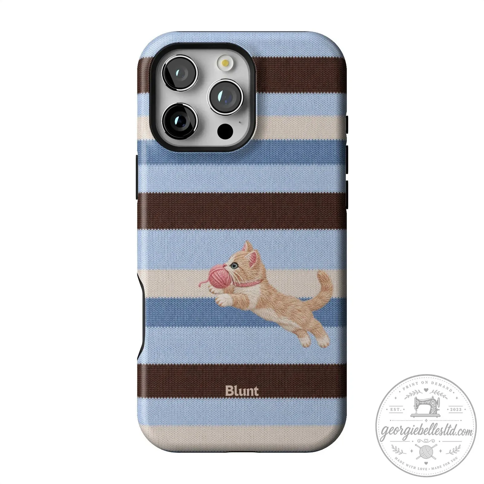 Cute Kitten Playing with Yarn Blue Striped Pattern iPhone Case 37 Cute Kitten Playing with Yarn Blue Striped Pattern iPhone Case