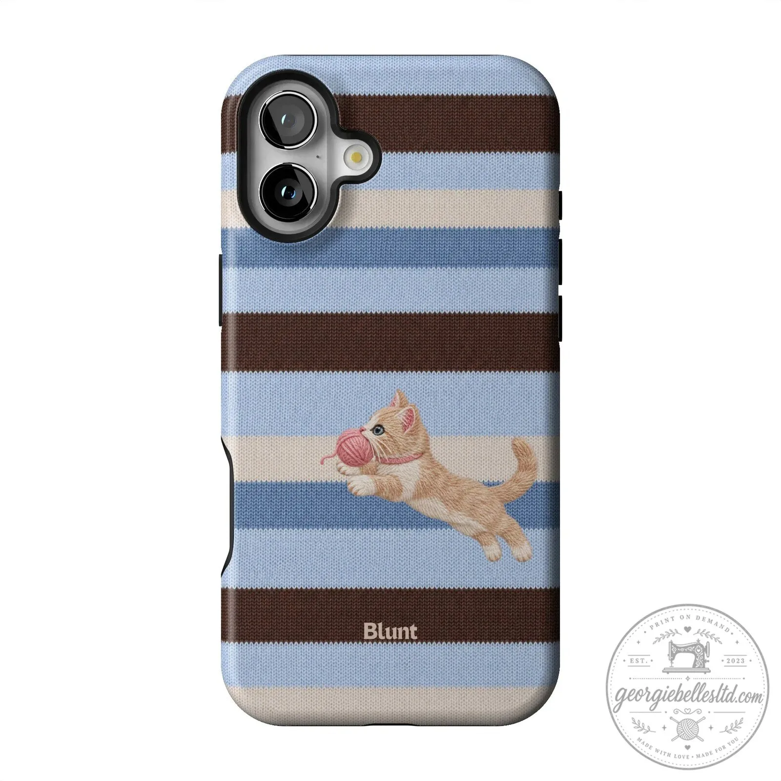 Cute Kitten Playing with Yarn Blue Striped Pattern iPhone Case 38 Cute Kitten Playing with Yarn Blue Striped Pattern iPhone Case