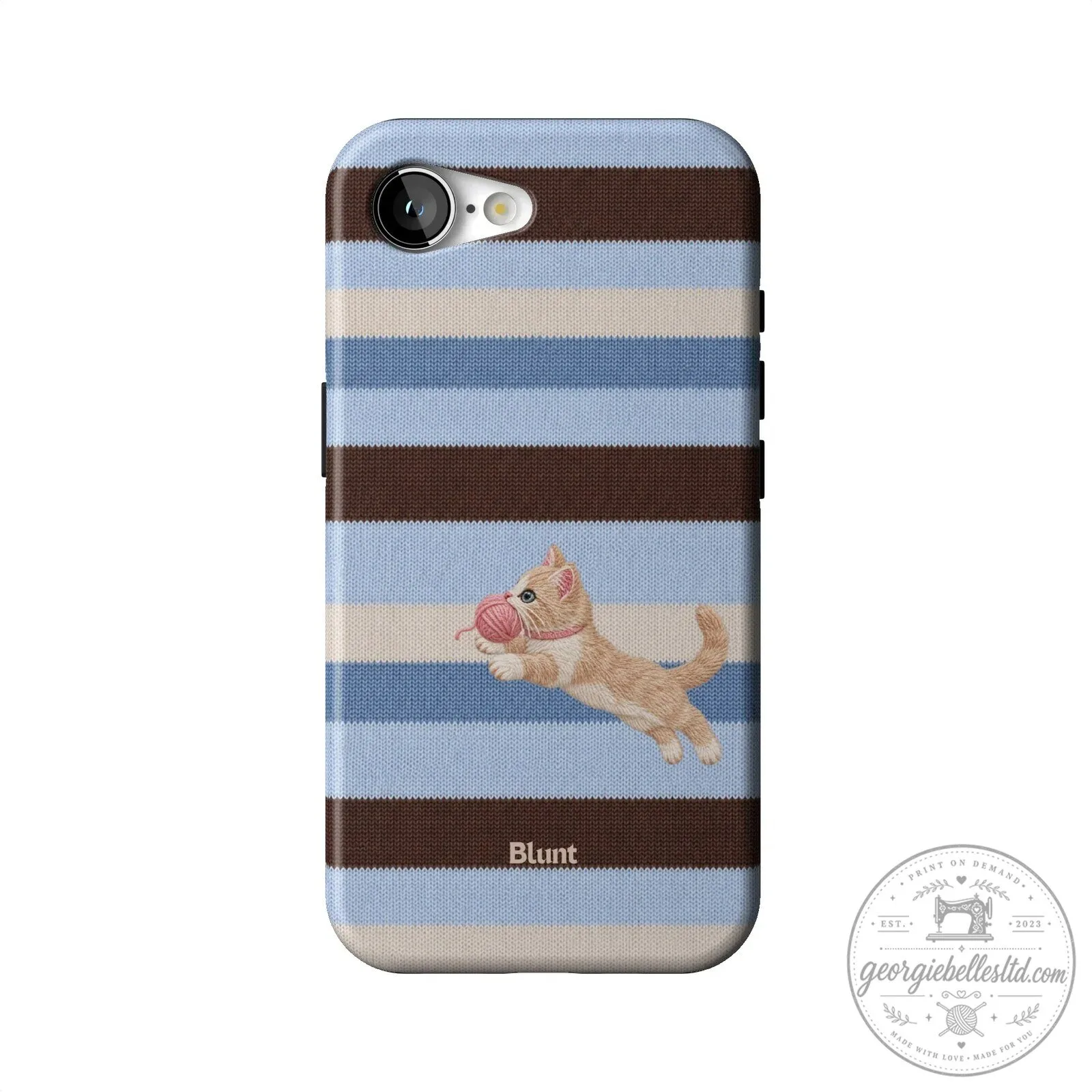 Cute Kitten Playing with Yarn Blue Striped Pattern iPhone Case 39 Cute Kitten Playing with Yarn Blue Striped Pattern iPhone Case