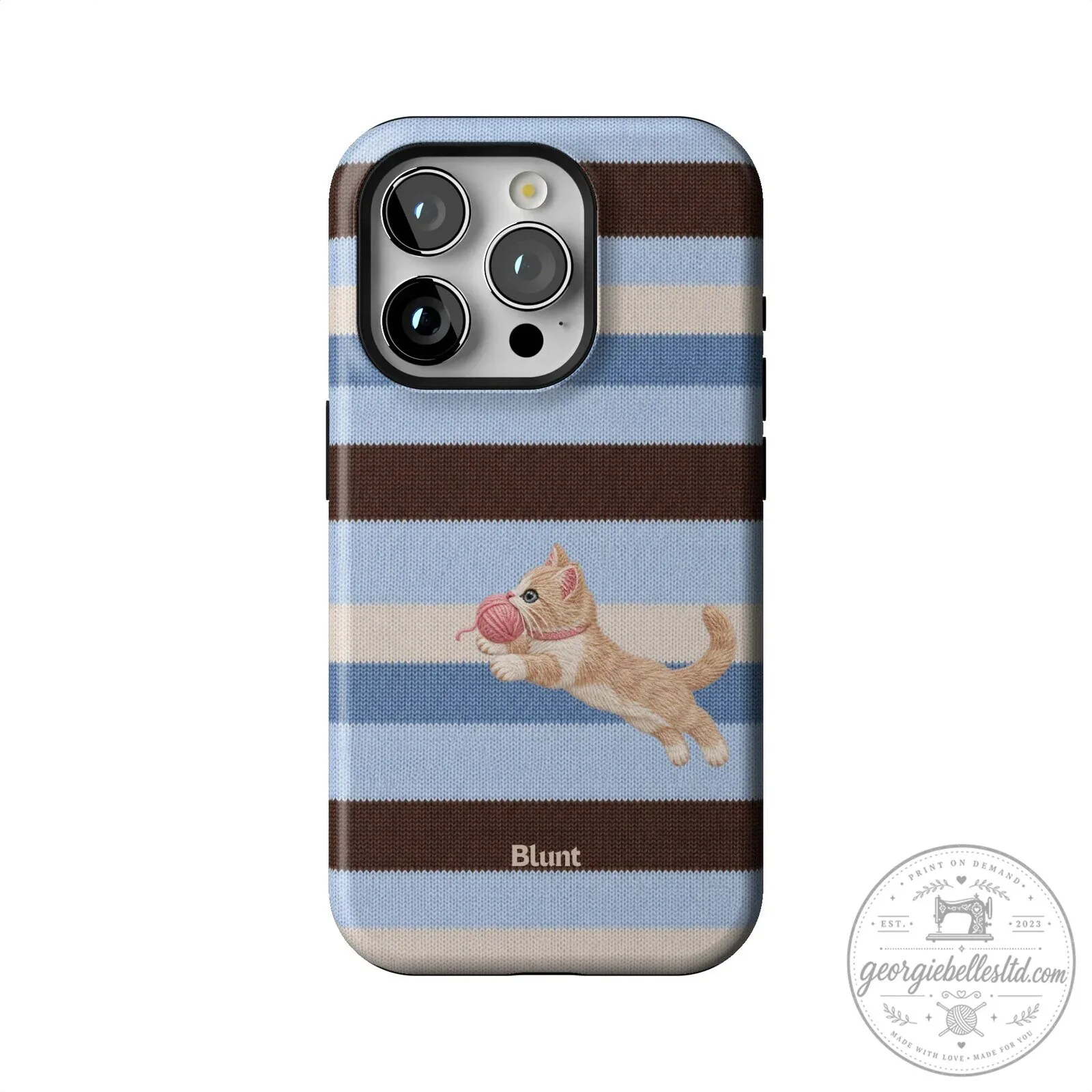Cute Kitten Playing with Yarn Blue Striped Pattern iPhone Case 41 Cute Kitten Playing with Yarn Blue Striped Pattern iPhone Case