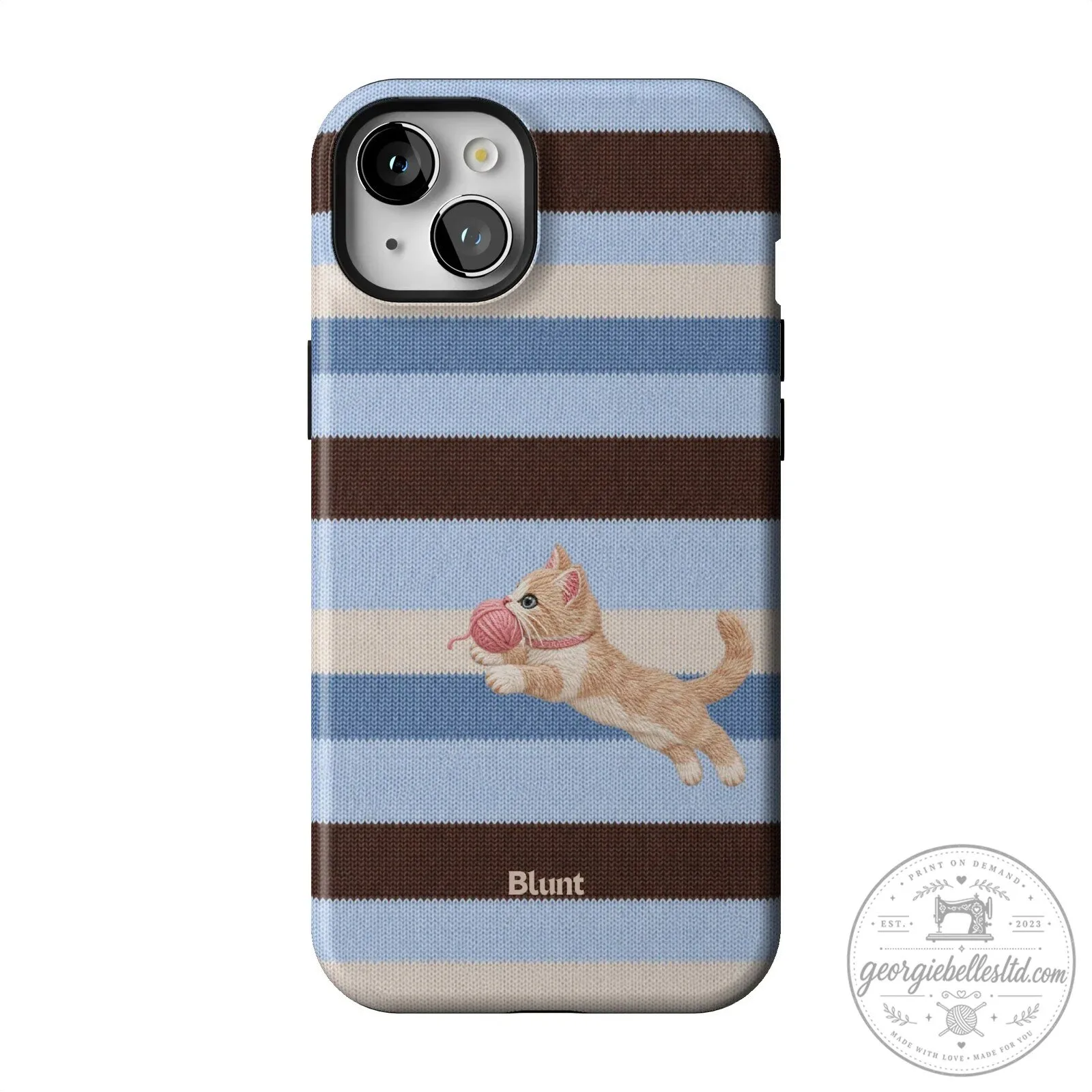 Cute Kitten Playing with Yarn Blue Striped Pattern iPhone Case 43 Cute Kitten Playing with Yarn Blue Striped Pattern iPhone Case