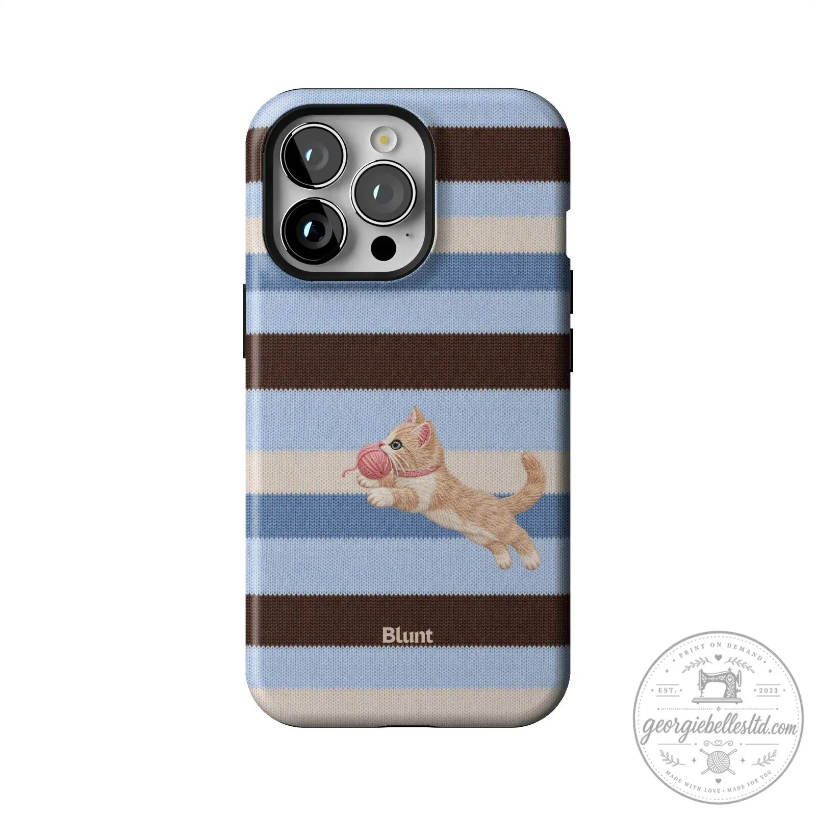Cute Kitten Playing with Yarn Blue Striped Pattern iPhone Case 49 Cute Kitten Playing with Yarn Blue Striped Pattern iPhone Case