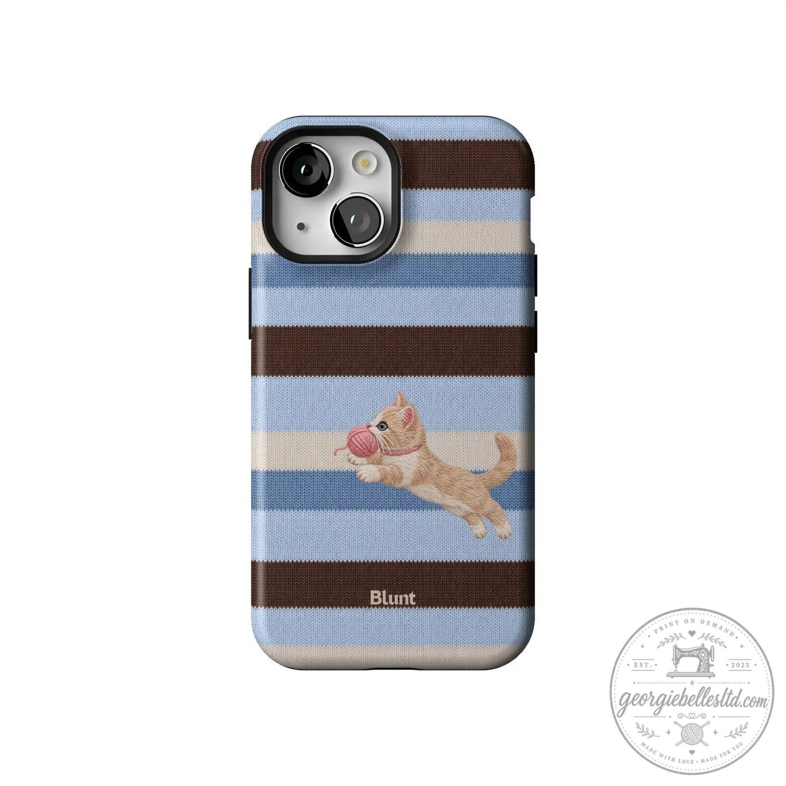 Cute Kitten Playing with Yarn Blue Striped Pattern iPhone Case 51 Cute Kitten Playing with Yarn Blue Striped Pattern iPhone Case