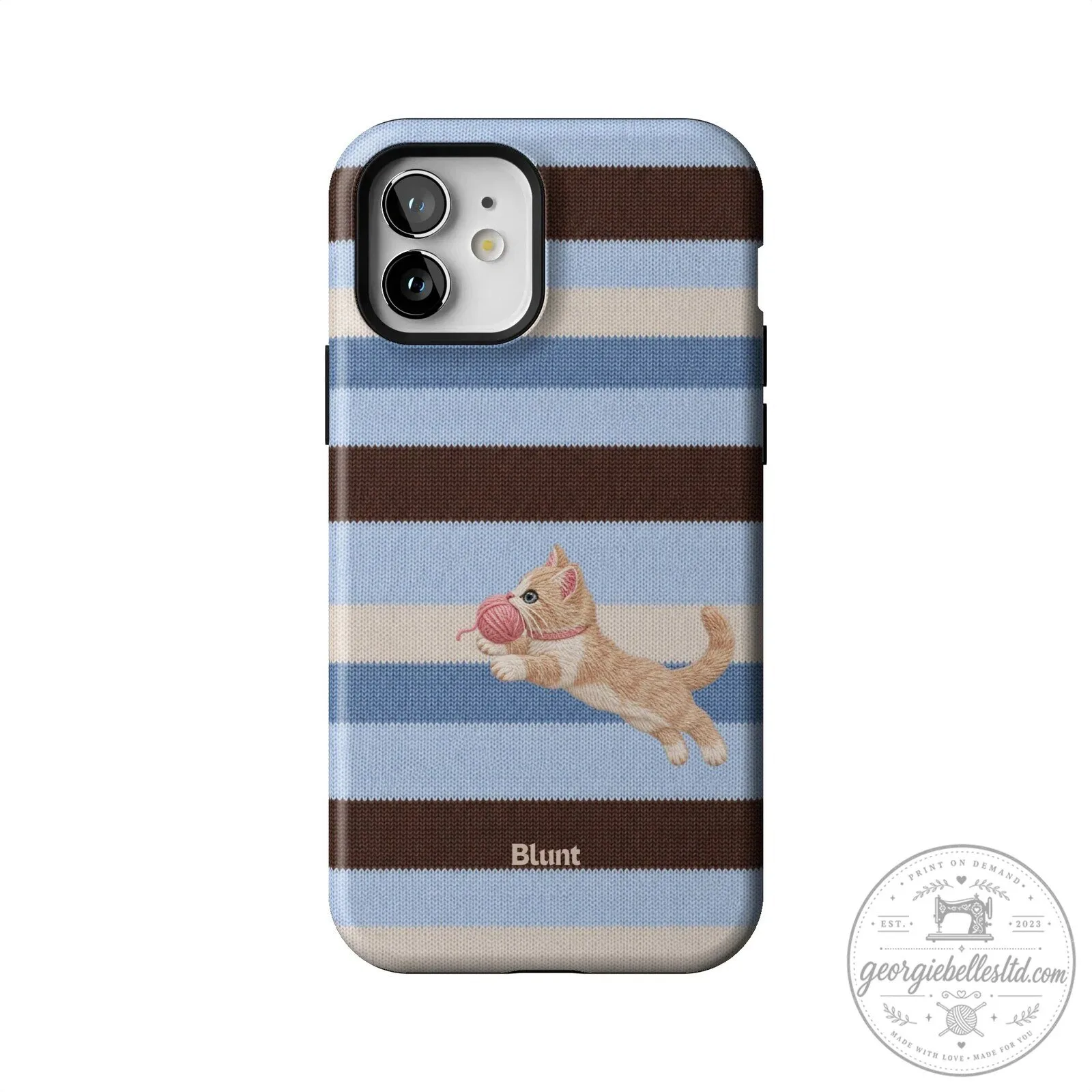 Cute Kitten Playing with Yarn Blue Striped Pattern iPhone Case 52 Cute Kitten Playing with Yarn Blue Striped Pattern iPhone Case