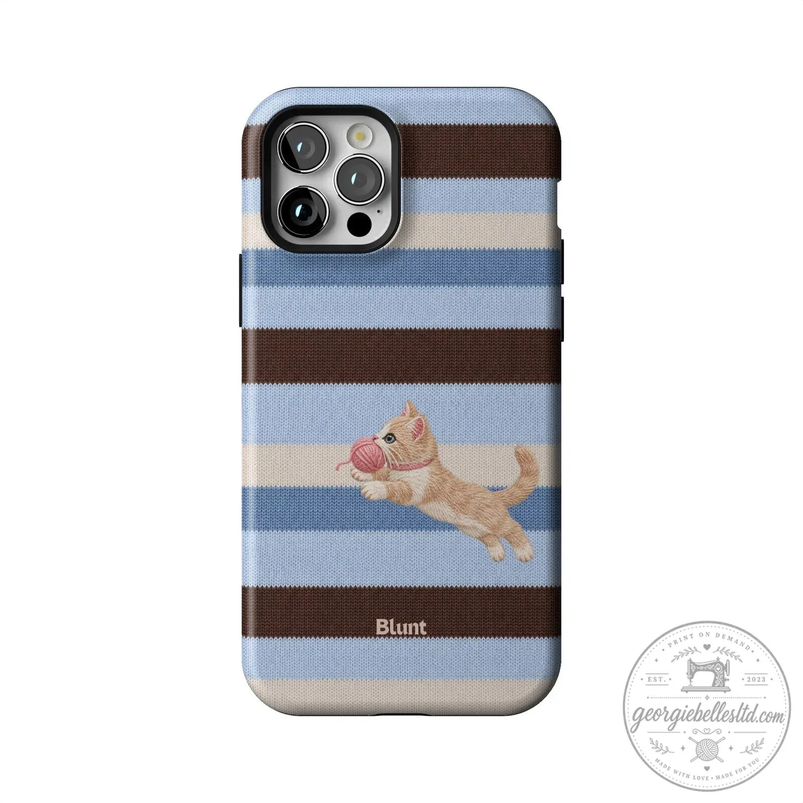 Cute Kitten Playing with Yarn Blue Striped Pattern iPhone Case 53 Cute Kitten Playing with Yarn Blue Striped Pattern iPhone Case