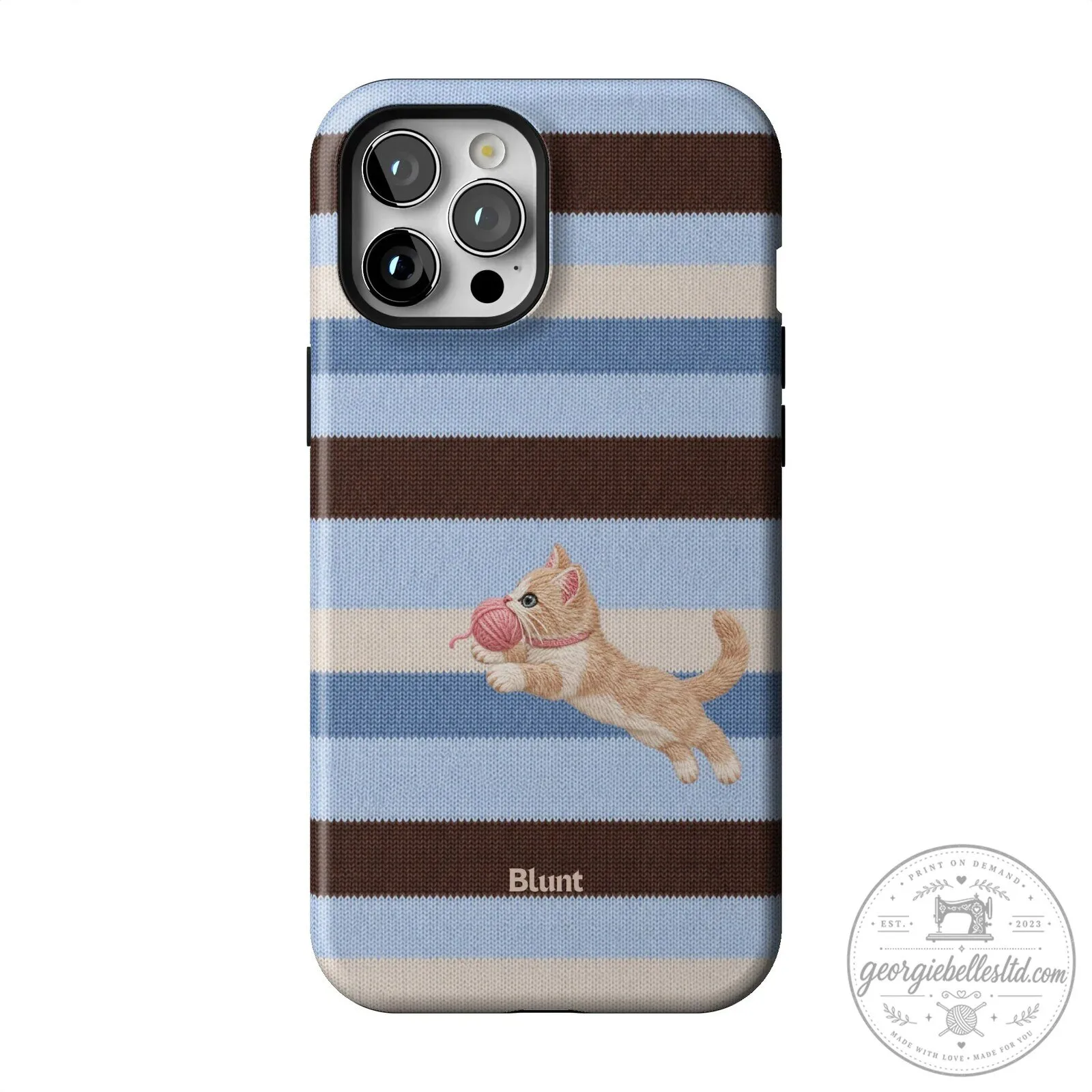 Cute Kitten Playing with Yarn Blue Striped Pattern iPhone Case 54 Cute Kitten Playing with Yarn Blue Striped Pattern iPhone Case