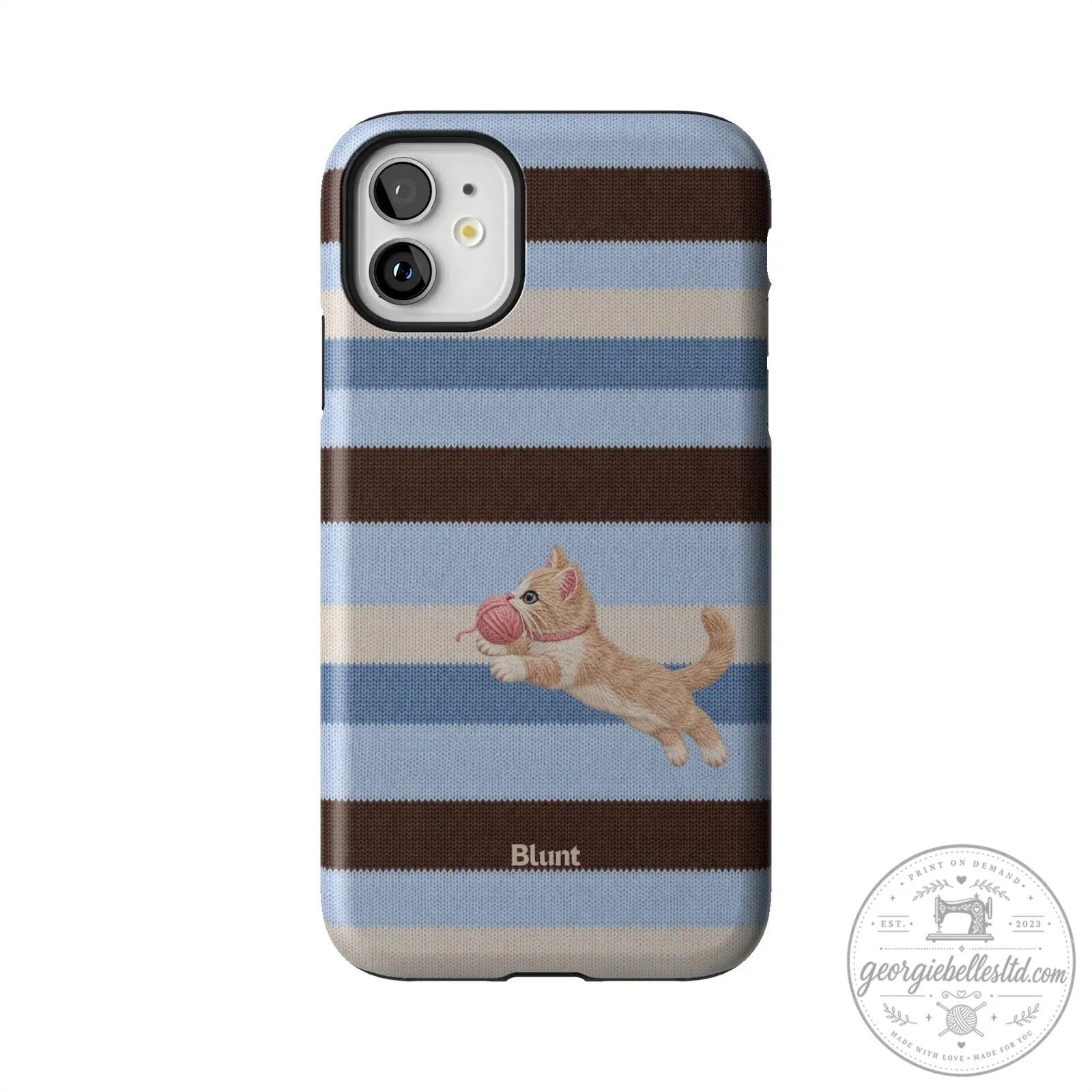 Cute Kitten Playing with Yarn Blue Striped Pattern iPhone Case 56 Cute Kitten Playing with Yarn Blue Striped Pattern iPhone Case