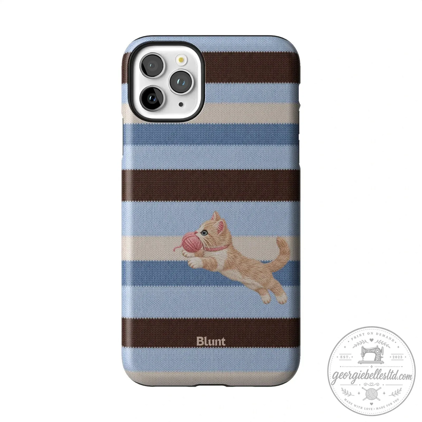 Cute Kitten Playing with Yarn Blue Striped Pattern iPhone Case 58 Cute Kitten Playing with Yarn Blue Striped Pattern iPhone Case