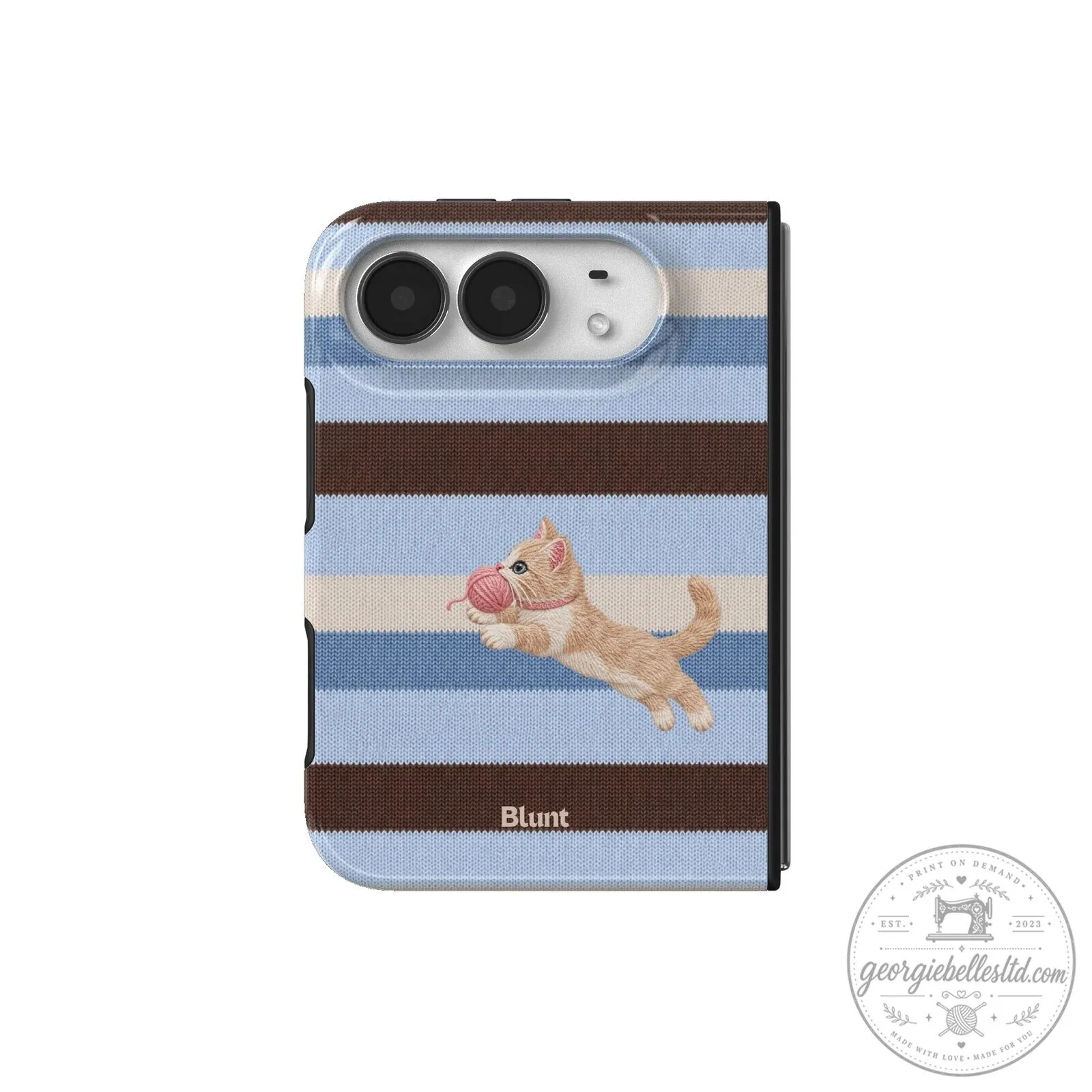 Cute Kitten Playing with Yarn Blue Striped Pattern iPhone Case 59 Cute Kitten Playing with Yarn Blue Striped Pattern iPhone Case