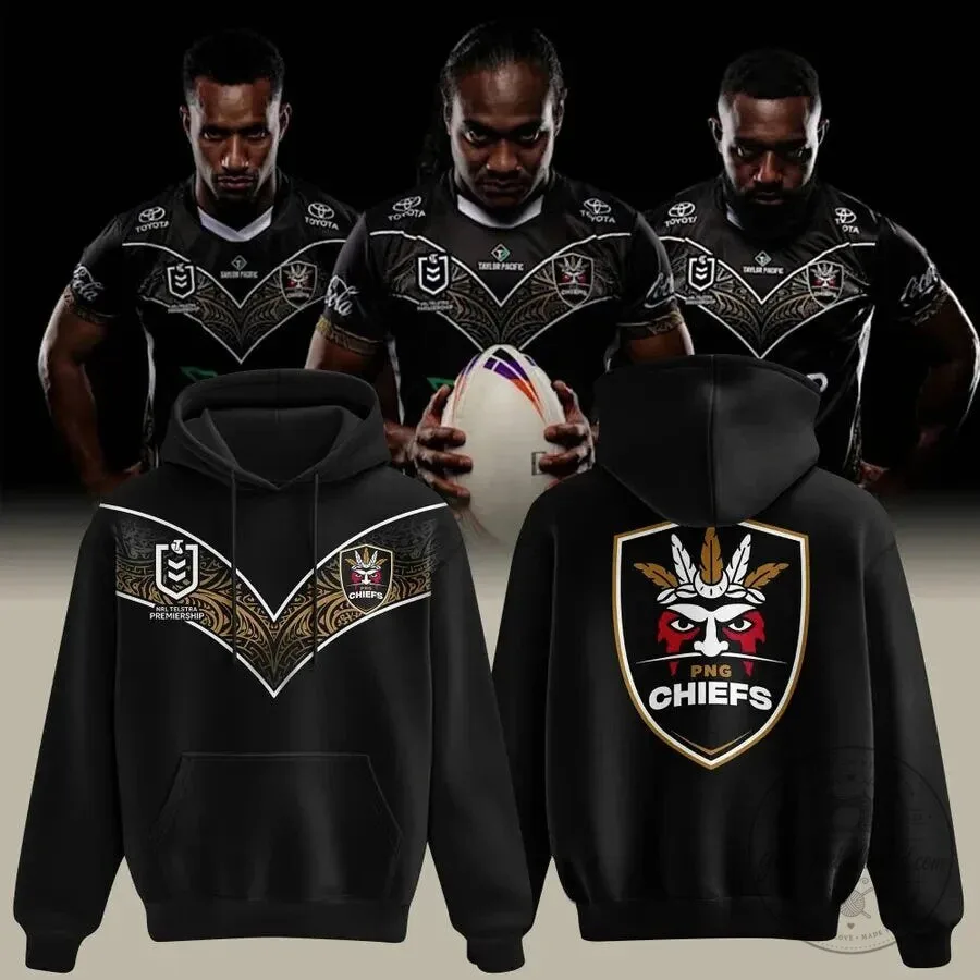 Papua New Guinea Chiefs Rugby League Black Hoodie 2 Papua New Guinea Chiefs Rugby League Black Hoodie