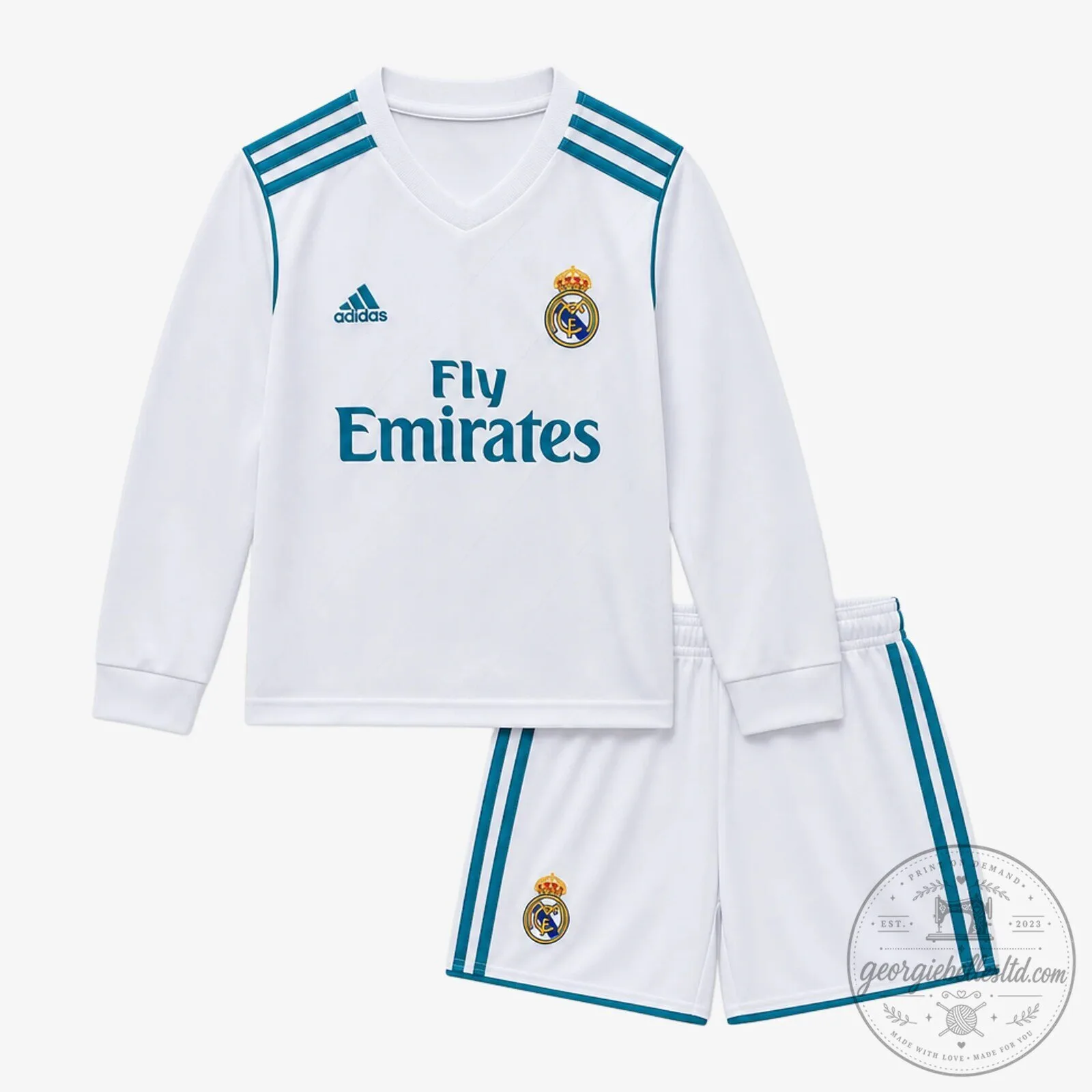 Real Madrid Kids Long Sleeve Home Football Jersey and Shorts Set