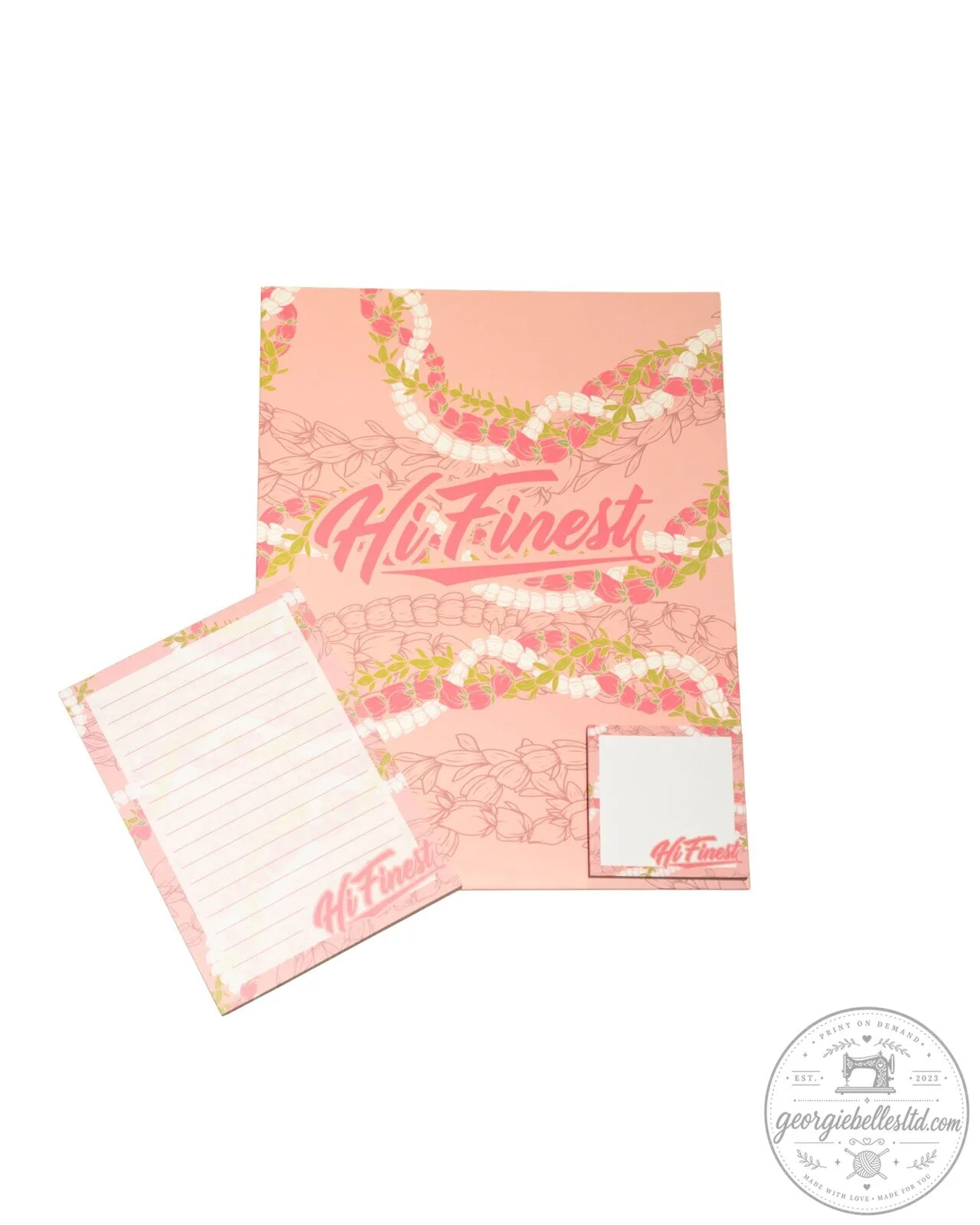 Pink Leis Floral Pattern Stationery Set with To-Do List Notepad