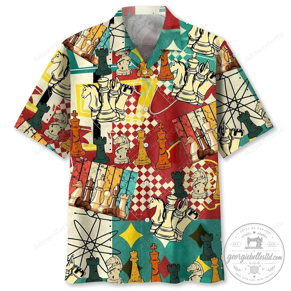 Vintage Chess Pieces Pattern Colorful Hawaiian Shirt