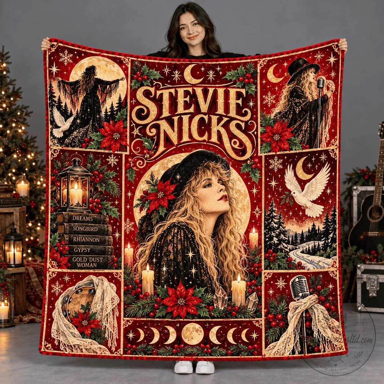 Stevie Nicks Moonlit Portrait Christmas Patchwork Fleece Blanket