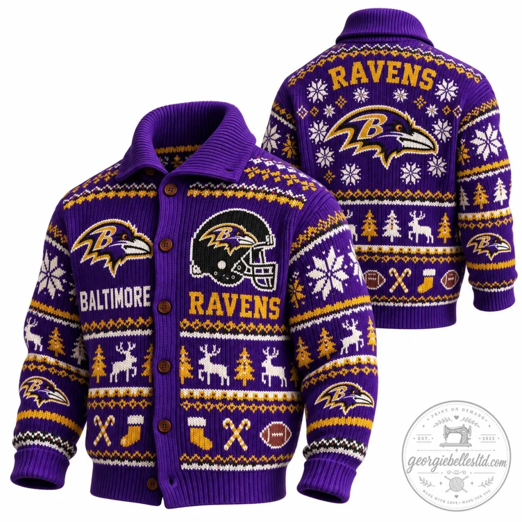 Baltimore Ravens Ugly Christmas Sweater Cardigan