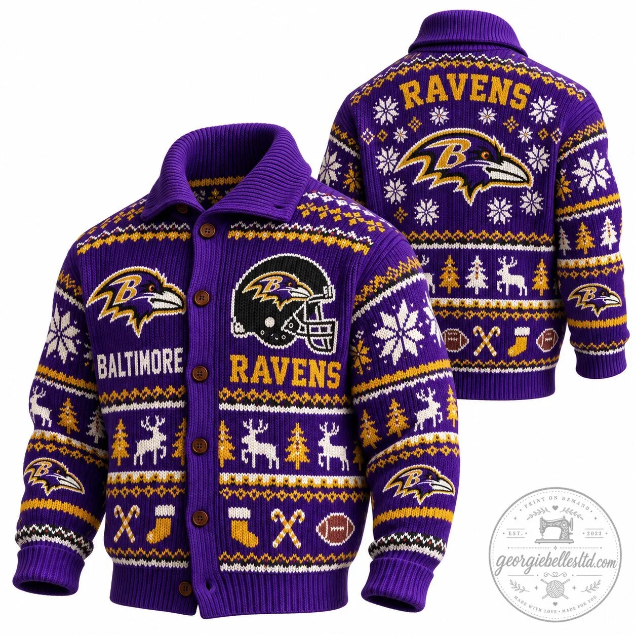 Baltimore Ravens Ugly Christmas Sweater Cardigan