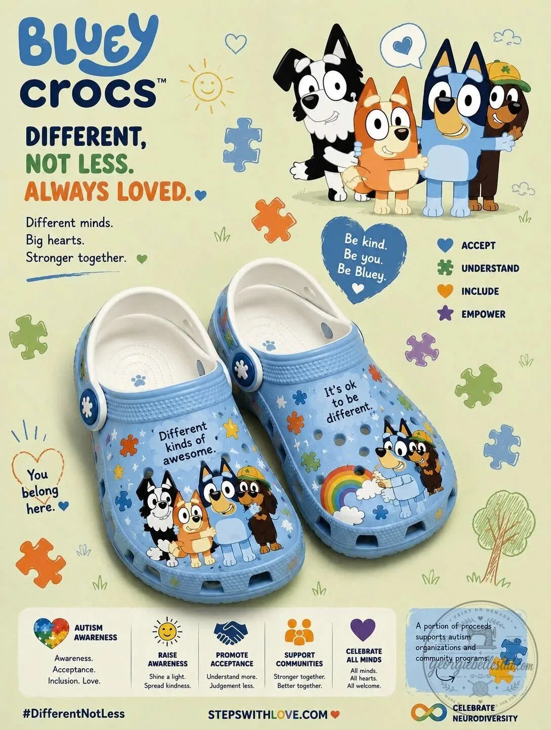 Bluey Family Autism Awareness Different Not Less Always Loved Crocs