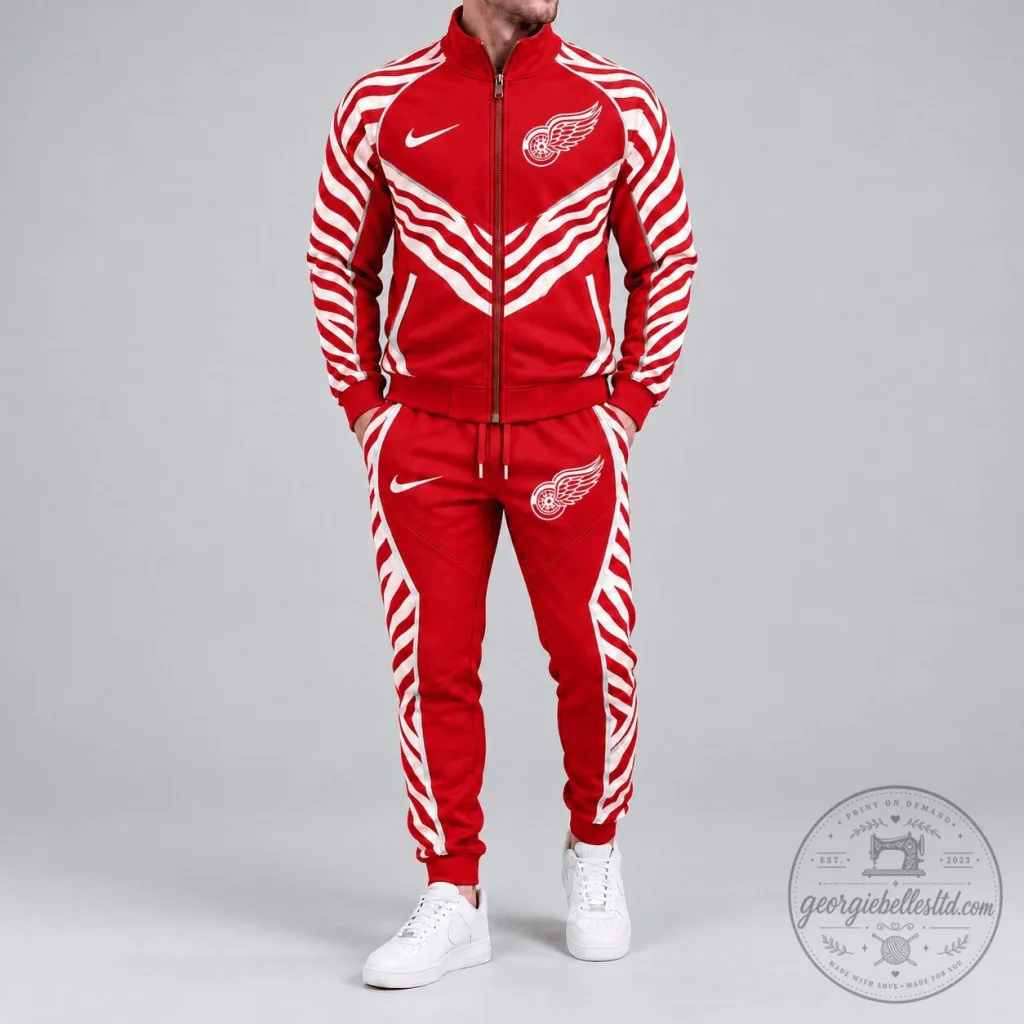 Detroit Red Wings Zebra Stripe Full Zip Track Jacket and Matching Jogger Pants 66 Detroit Red Wings Zebra Stripe Full Zip Track Jacket and Matching Jogger Pants