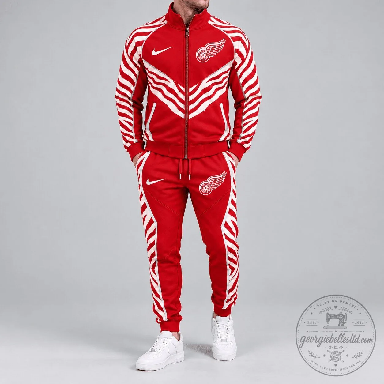 Detroit Red Wings Zebra Stripe Full Zip Track Jacket and Matching Jogger Pants