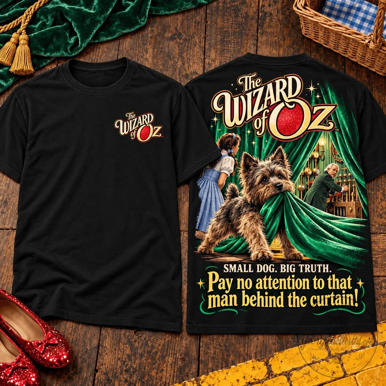 The Wizard of Oz Toto Curtain Reveal Black Graphic T-Shirt