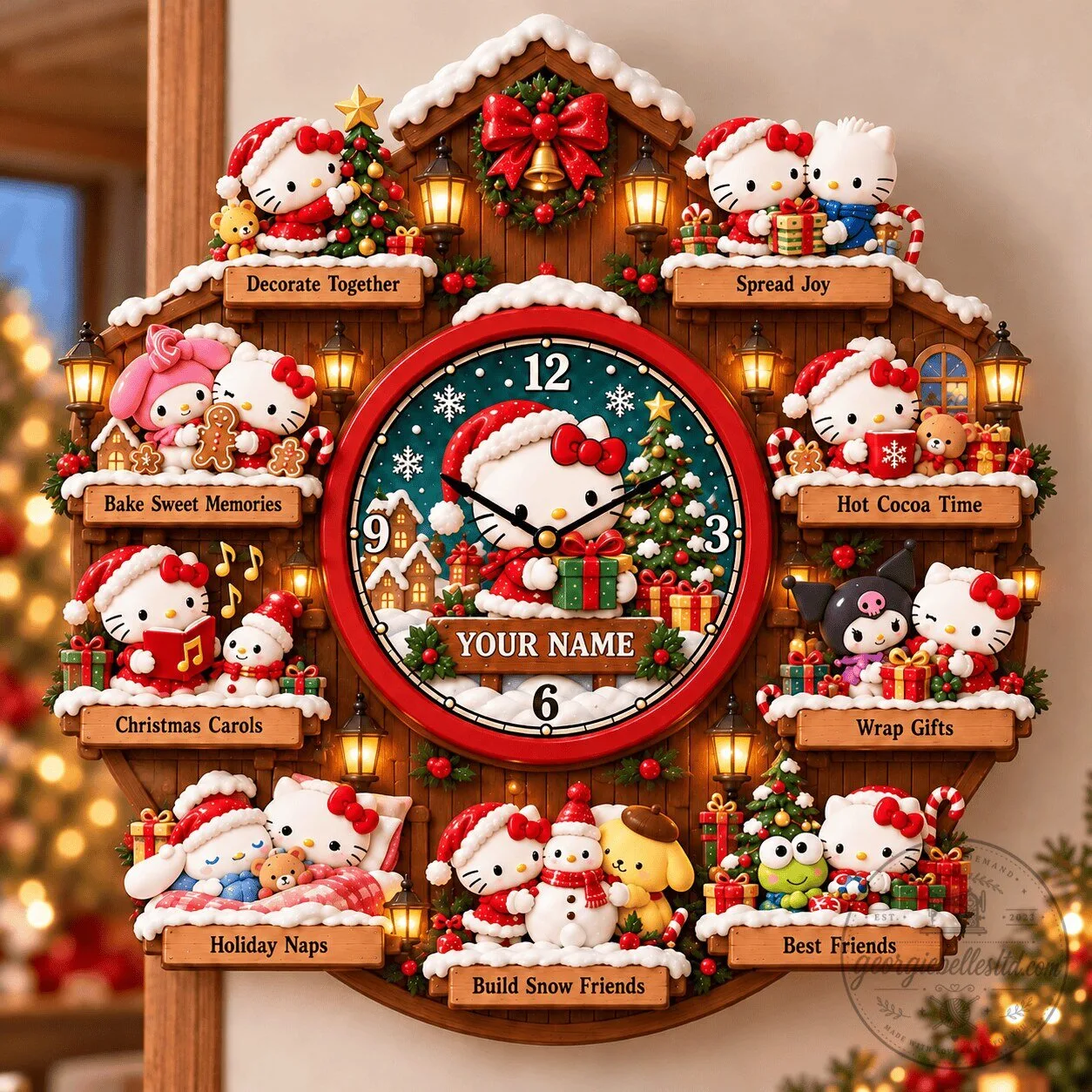 Hello Kitty Christmas Cuckoo Clock Holiday Wall Decor Gift for Fans