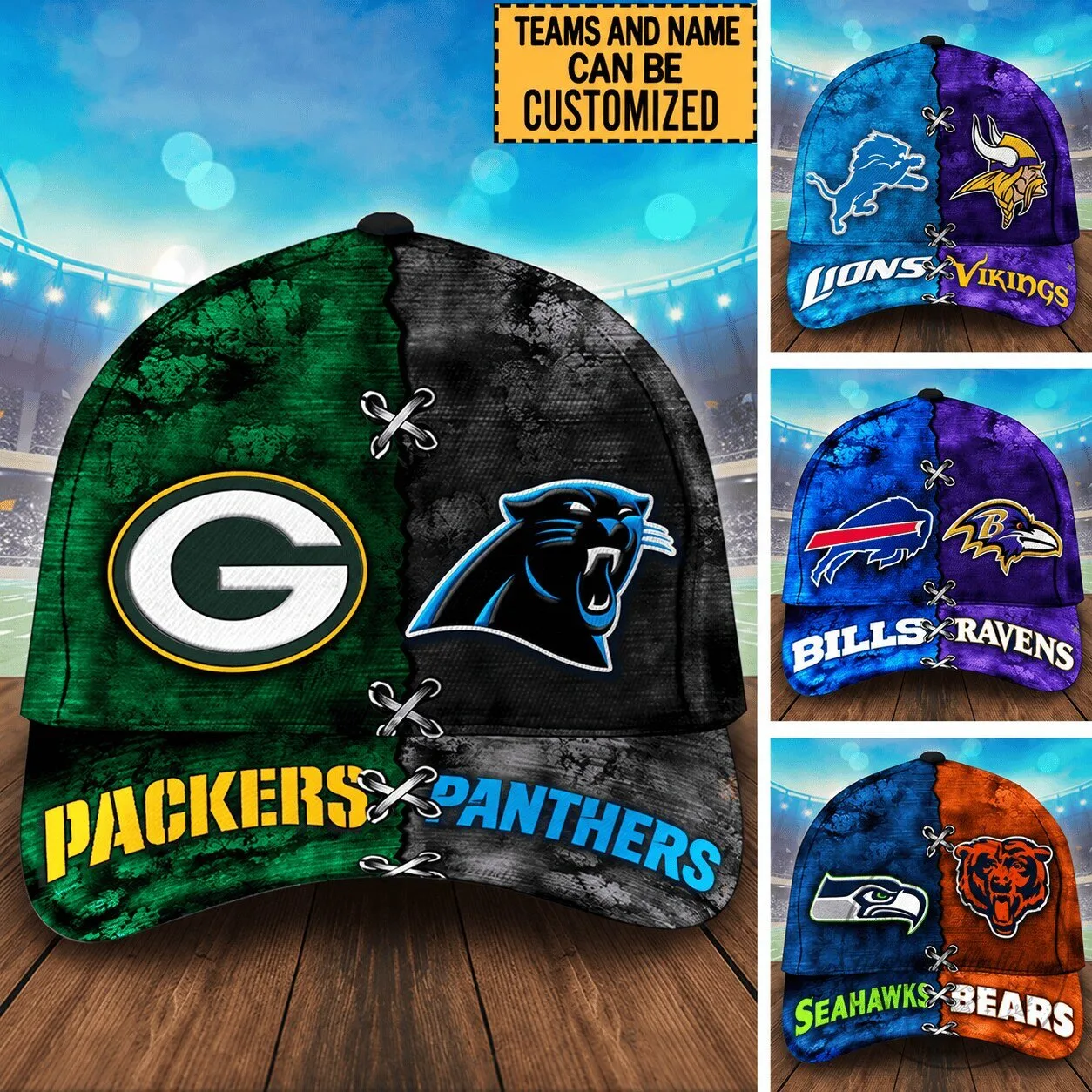 Personalized NFL Two Teams Split Green Bay Packers Carolina Panthers Baseball Cap 1 Personalized NFL Two Teams Split Green Bay Packers Carolina Panthers Baseball Cap