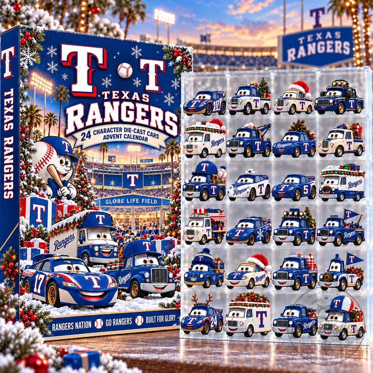 Texas Rangers Baseball Team 24 Character Die-Cast Cars Advent Calendar 2D