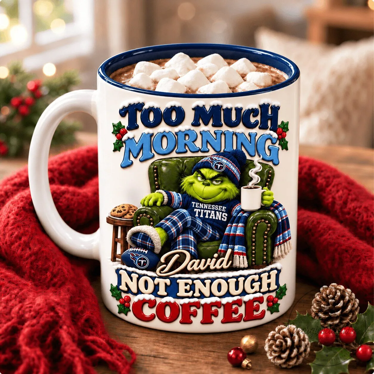 Tennessee Titans Grinch Too Much Morning Not Enough Coffee Christmas Mug