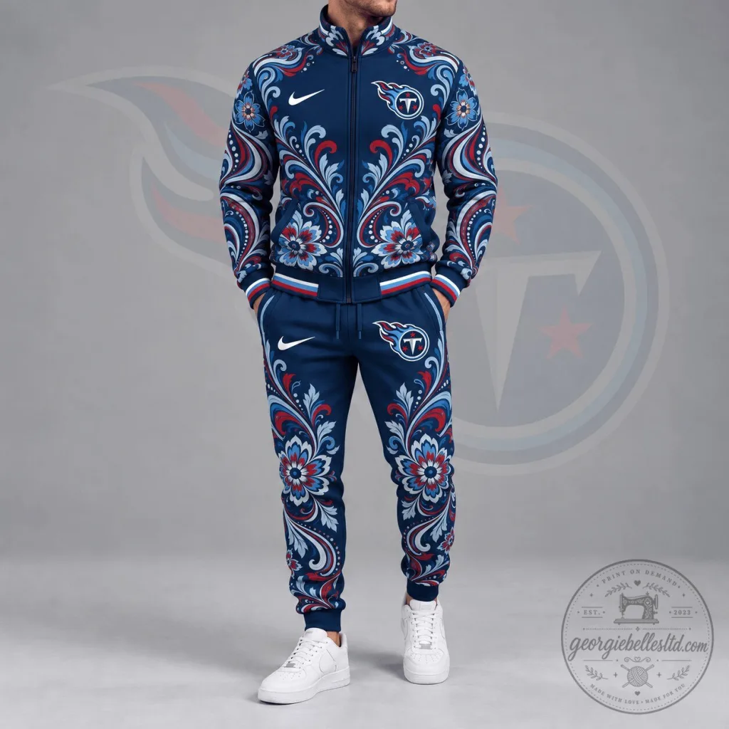 Tennessee Titans Ornamental Floral Paisley Full Zip Jacket Tracksuit Set 55 Tennessee Titans Ornamental Floral Paisley Full Zip Jacket Tracksuit Set