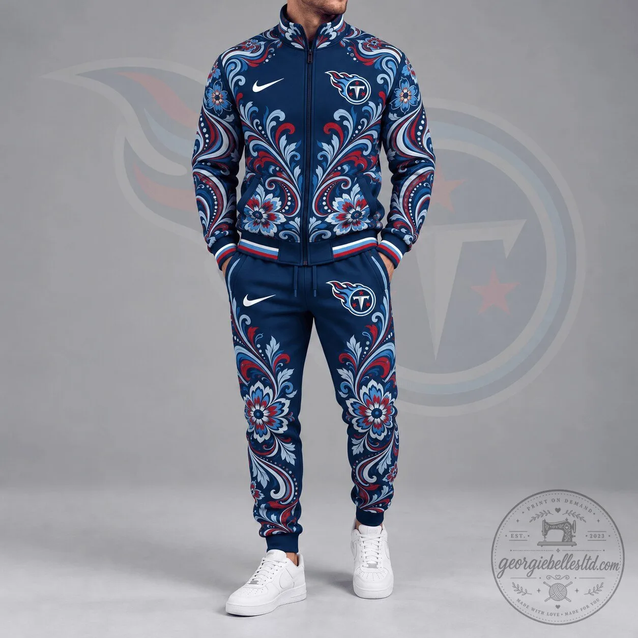 Tennessee Titans Ornamental Floral Paisley Full Zip Jacket Tracksuit Set 1 Tennessee Titans Ornamental Floral Paisley Full Zip Jacket Tracksuit Set