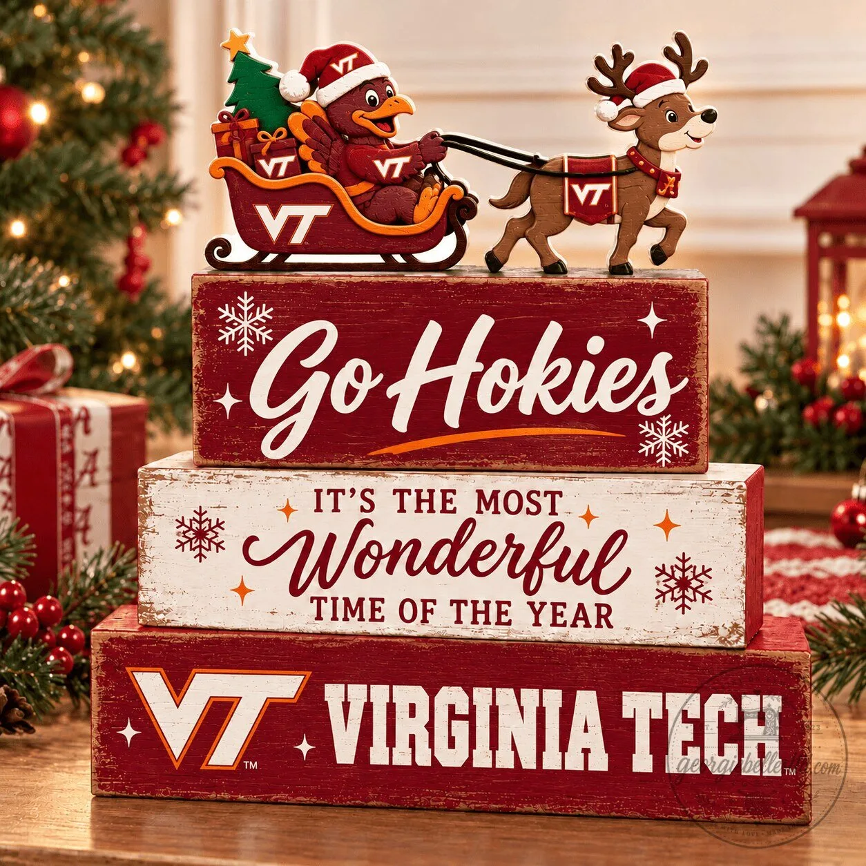 Virginia Tech Hokies Christmas Holiday Wooden Tabletop Sign Decor