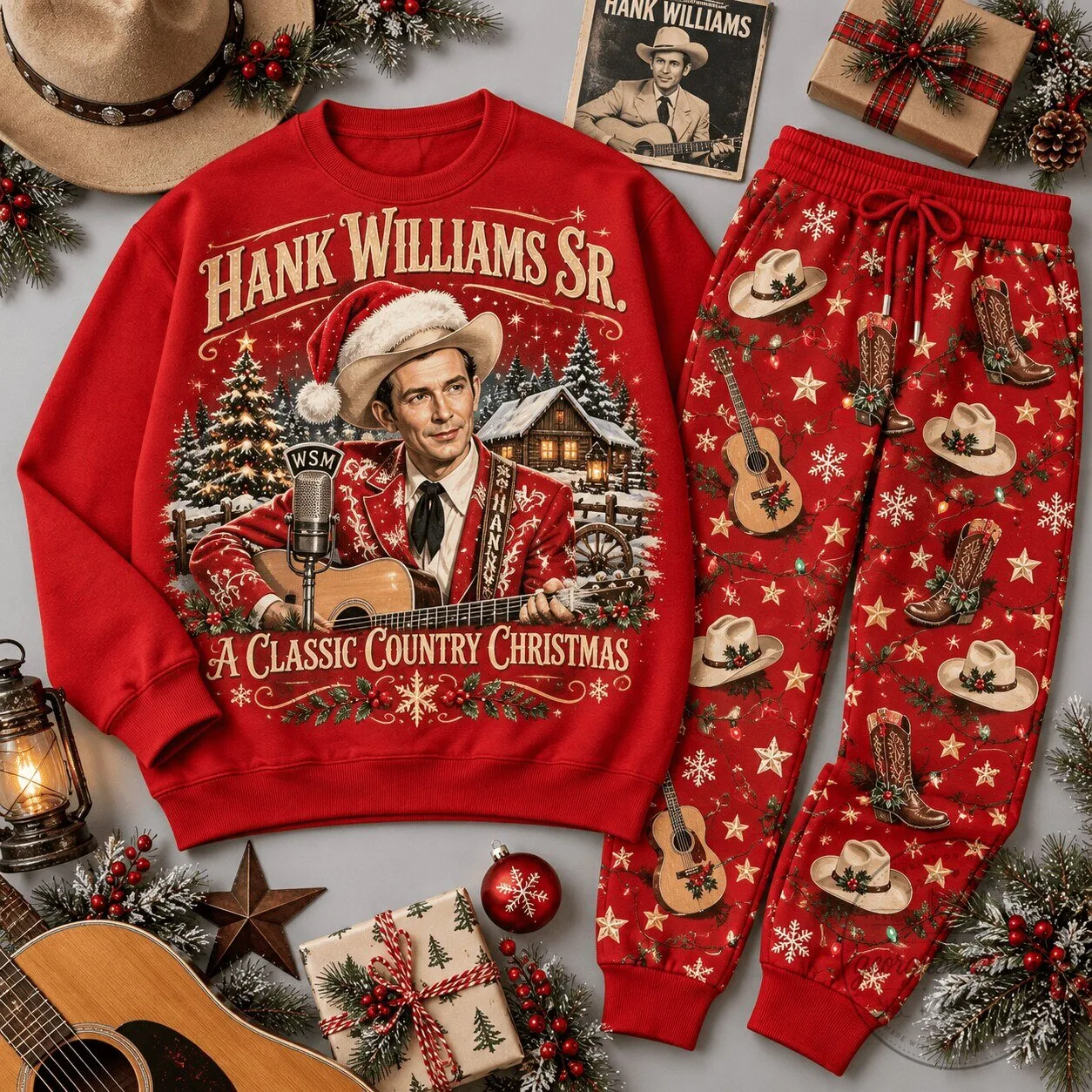 Hank Williams Sr. Classic Country Christmas Portrait Sweatshirt
