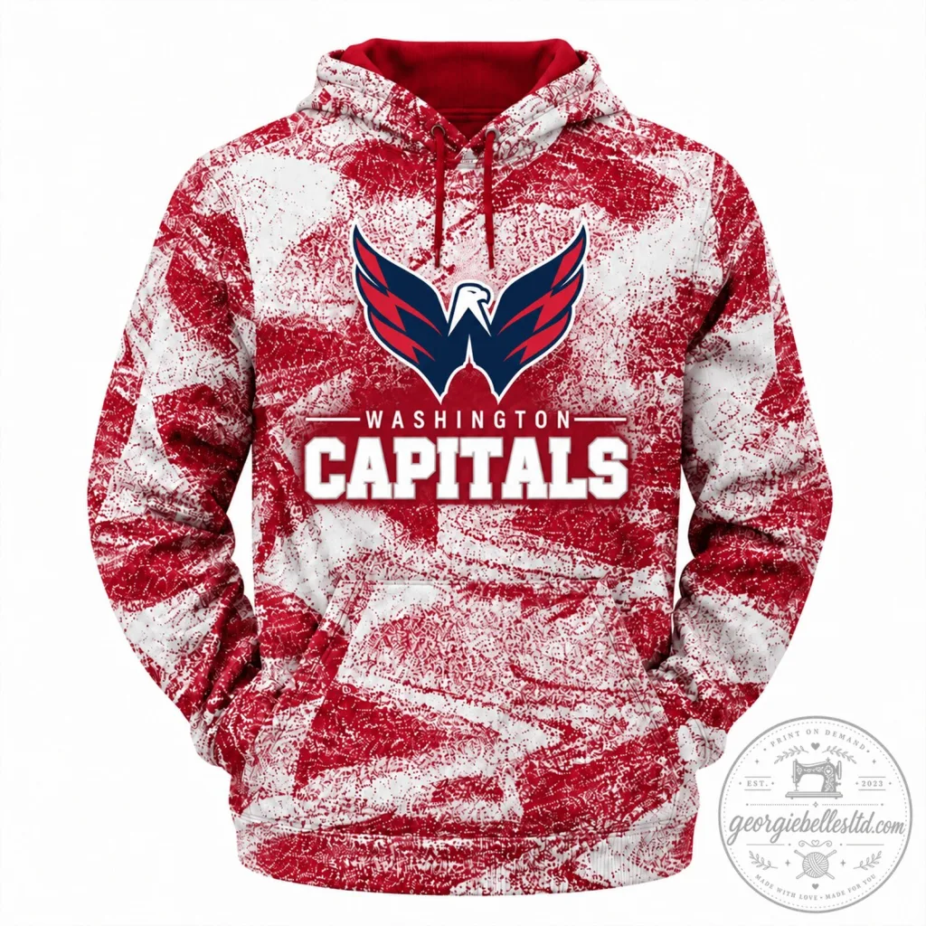 Washington Capitals NHL Distressed Red and White Fan Hoodie Washington Capitals NHL Distressed Red and White Fan Hoodie
