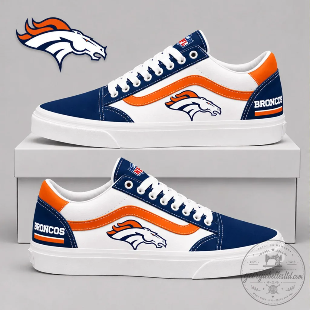 Denver Broncos NFL Team Logo White and Blue Fan Shoes 44 Denver Broncos NFL Team Logo White and Blue Fan Shoes