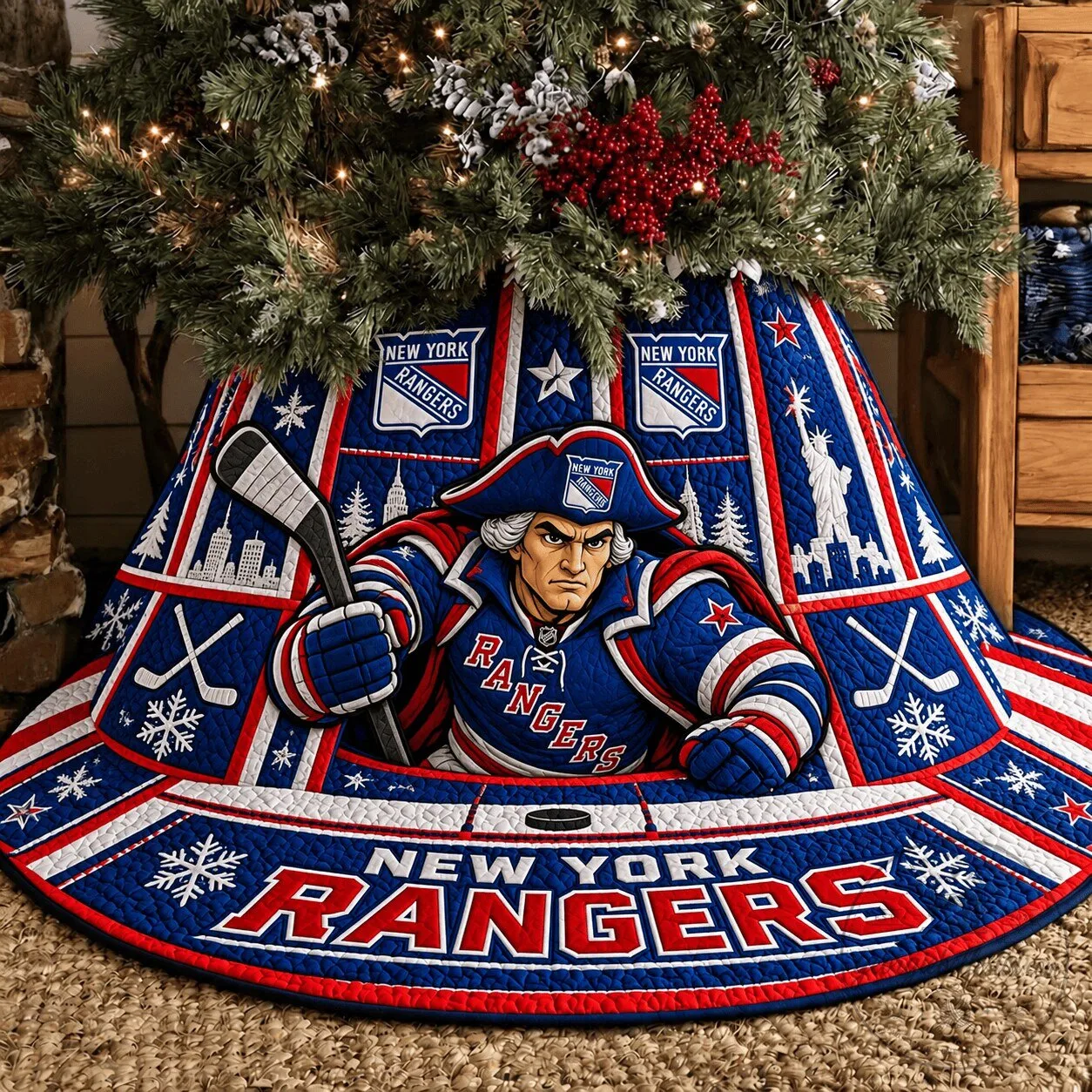 New York Rangers NHL Christmas Holiday Quilted Tree Skirt