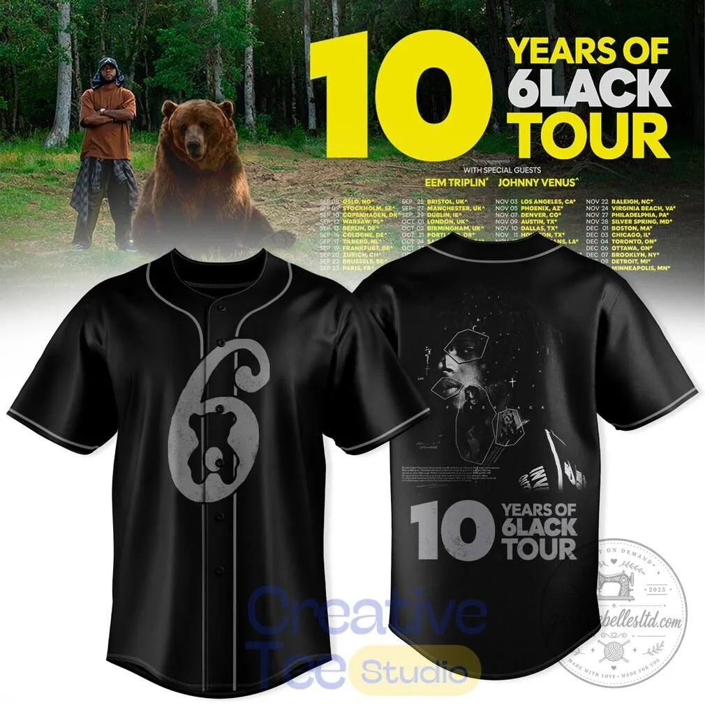 6LACK 10 Years of 6LACK Tour Black Baseball Jersey