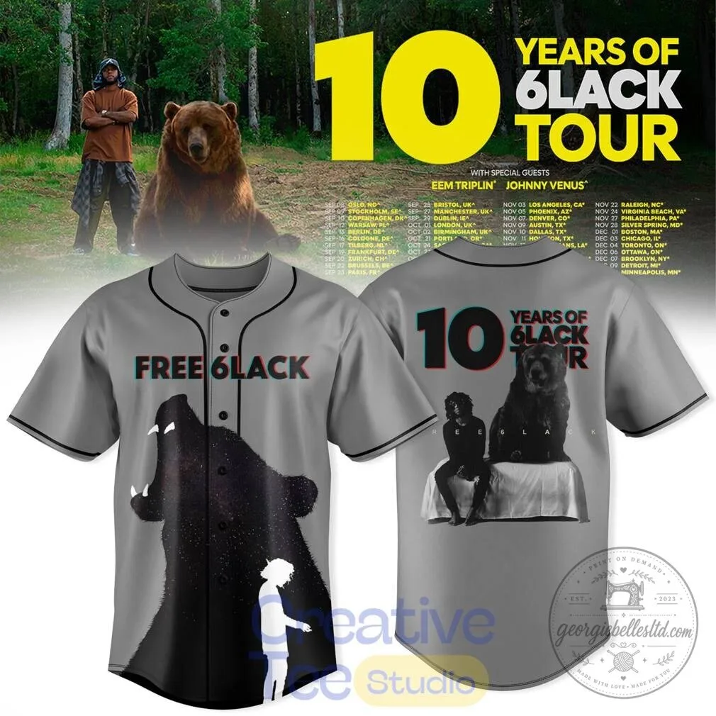 6LACK 10 Years of 6LACK Tour Black Baseball Jersey 5 6LACK 10 Years of 6LACK Tour Black Baseball Jersey