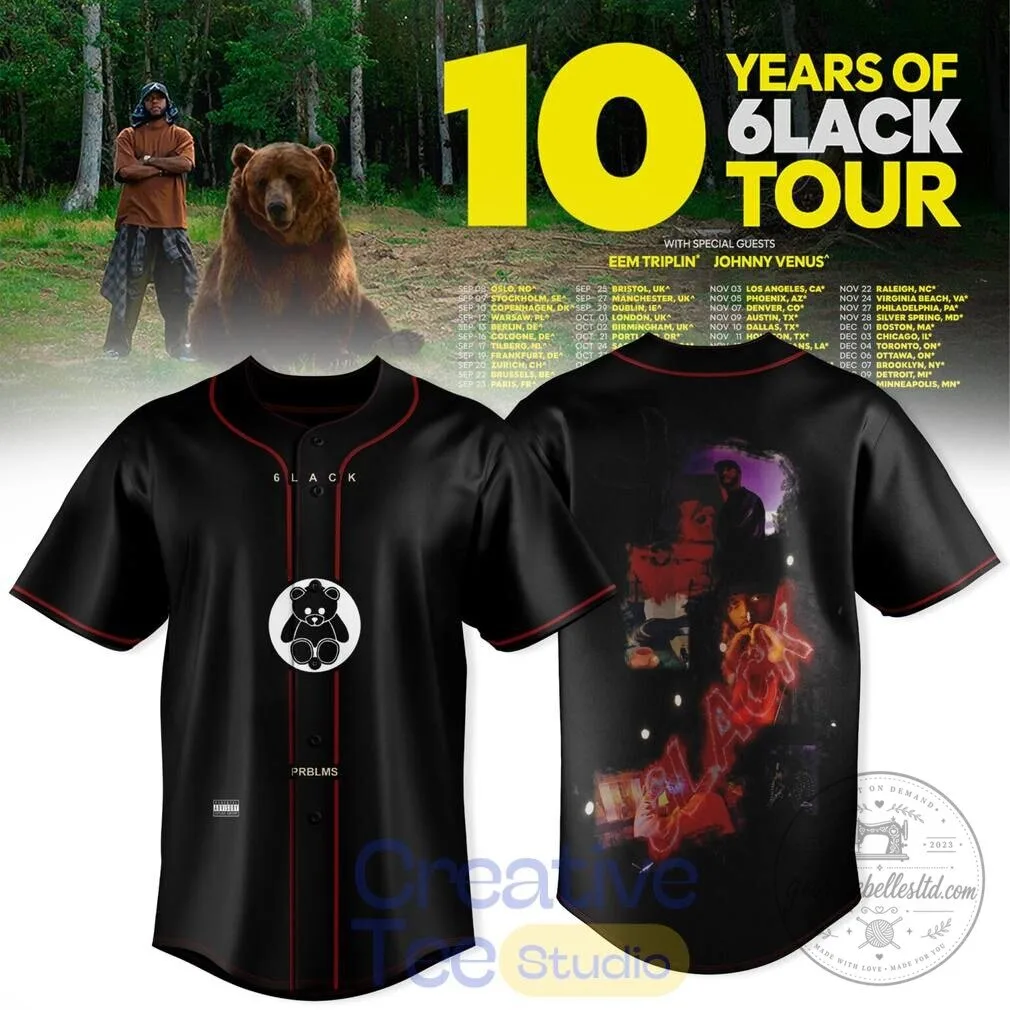 6LACK 10 Years of 6LACK Tour Black Baseball Jersey 6 6LACK 10 Years of 6LACK Tour Black Baseball Jersey