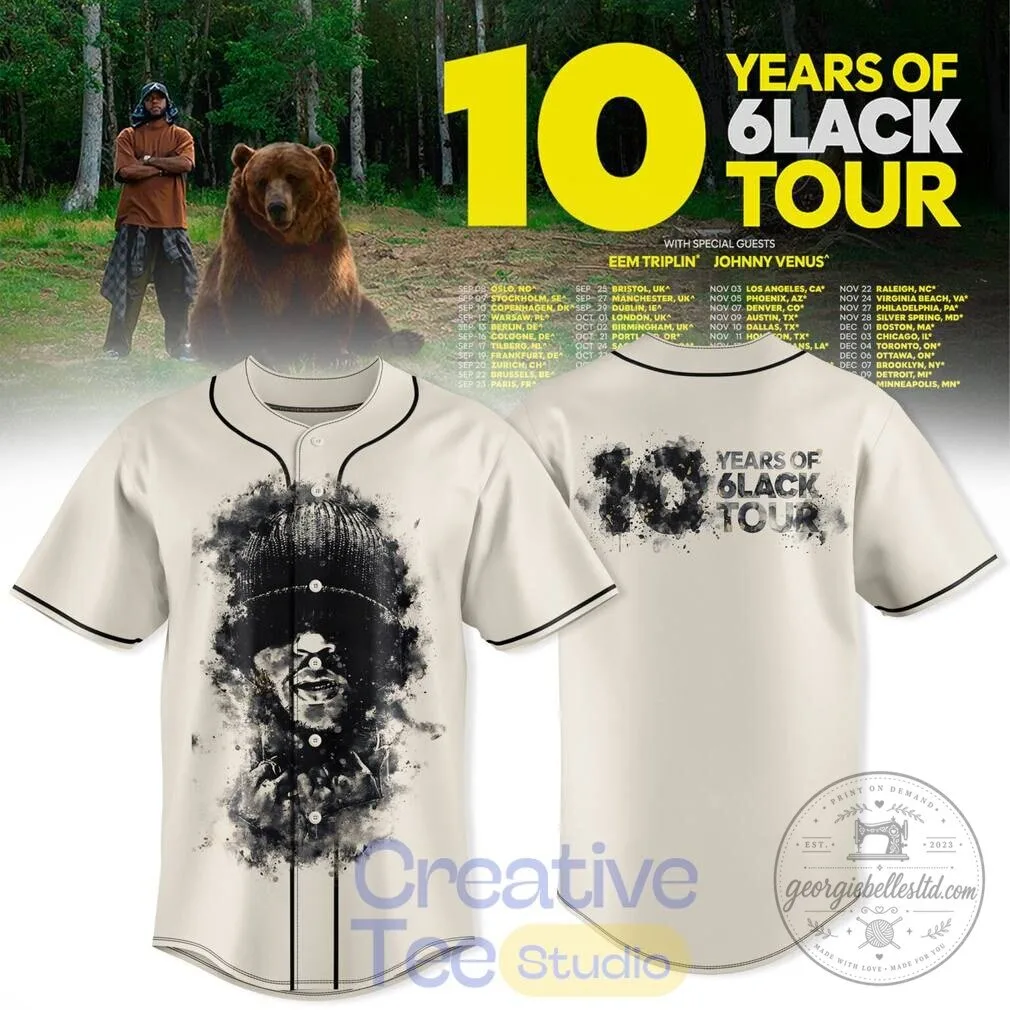 6LACK 10 Years of 6LACK Tour Black Baseball Jersey 7 6LACK 10 Years of 6LACK Tour Black Baseball Jersey