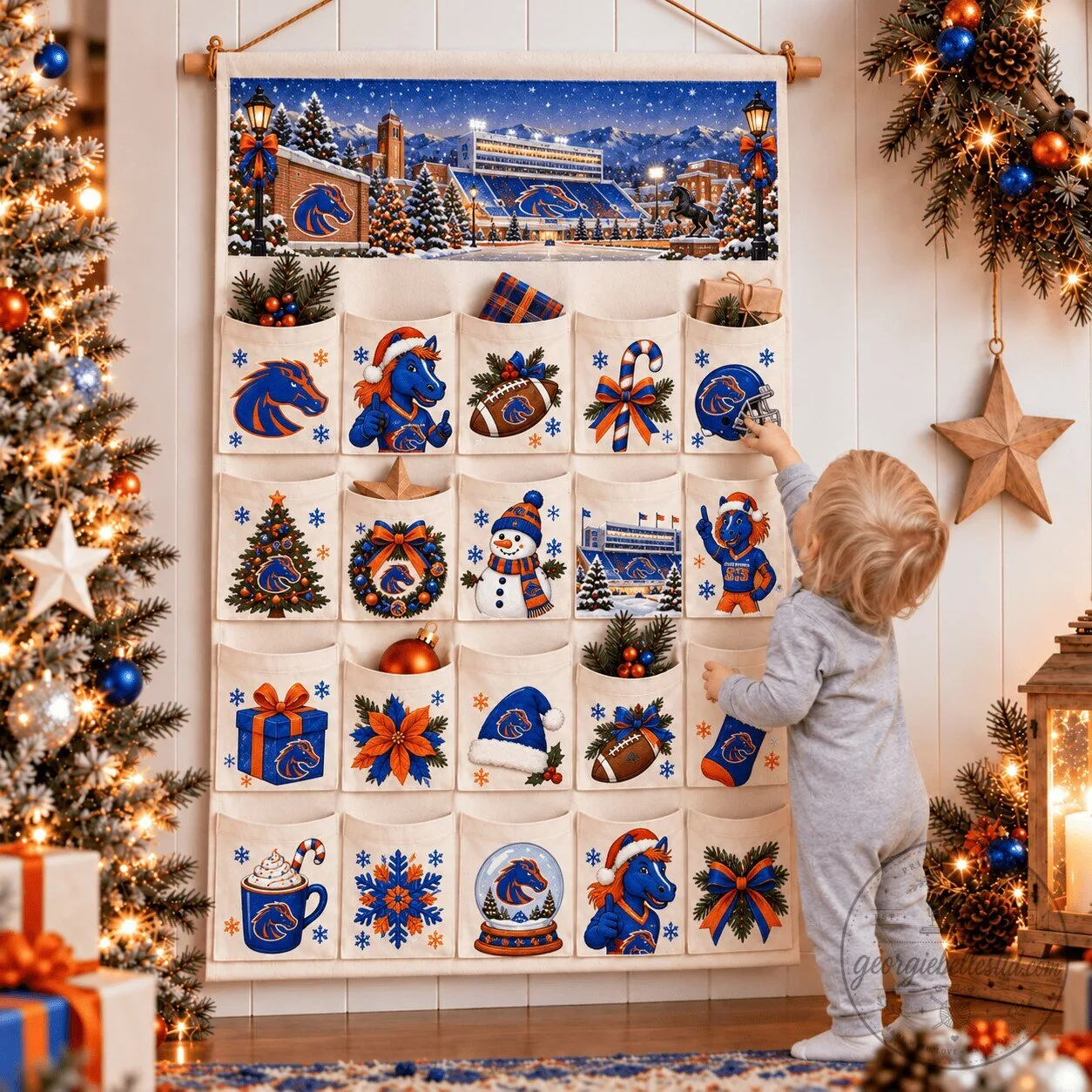 Boise State Broncos Football Team Christmas Advent Calendar Wall Hanging 2D