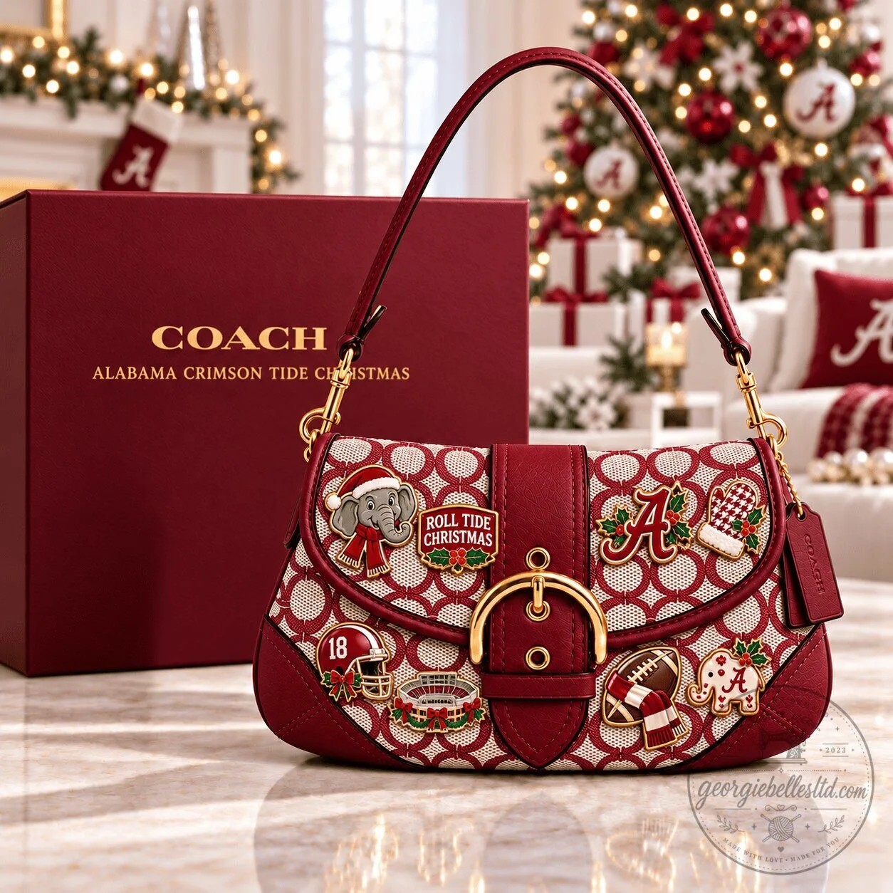 Alabama Crimson Tide Christmas Coach Signature Buckle Shoulder Bag
