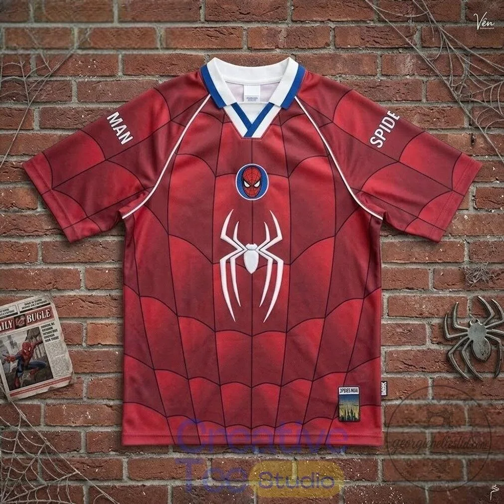 Spider-Man Red Web Pattern Soccer Football Jersey 3 Spider-Man Red Web Pattern Soccer Football Jersey