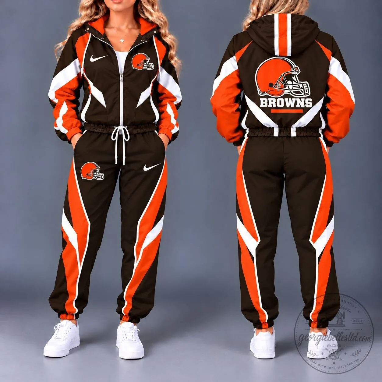 Cleveland Browns NFL Team Logo Brown and Orange Waterproof Tracksuit Set