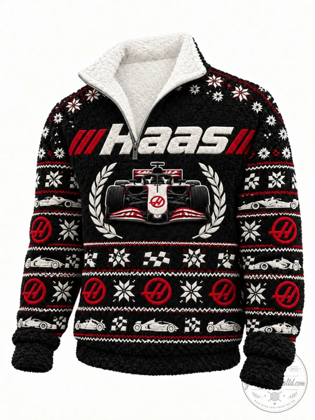Haas Formula 1 Team Christmas Holiday Half-Zip Fleece Sweatshirt 1 Haas Formula 1 Team Christmas Holiday Half-Zip Fleece Sweatshirt