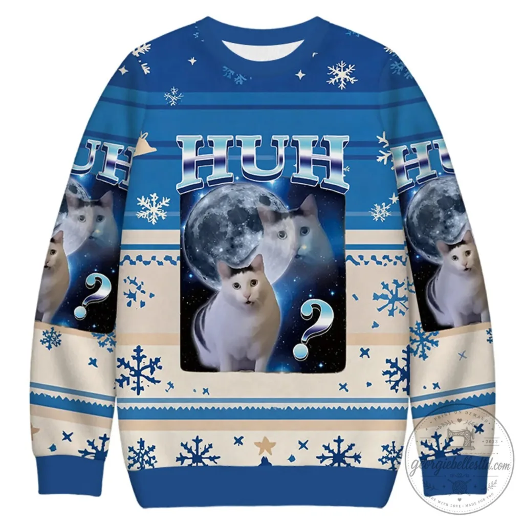 Funny Cat Huh Meme Christmas Ugly Holiday Sweatshirt Funny Cat Huh Meme Christmas Ugly Holiday Sweatshirt