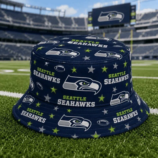 Seattle Seahawks Football Team Logo Pattern Bucket Hat for Game Day